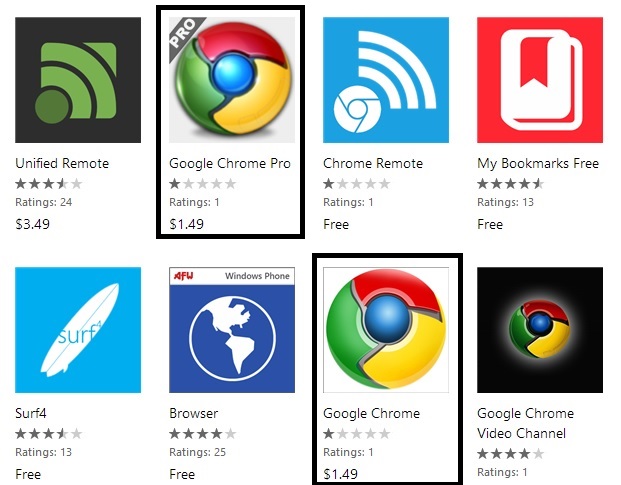 Google Chrome Windows Phone Store